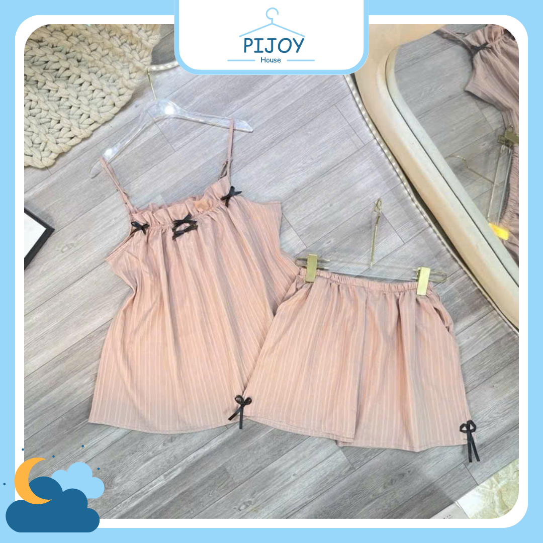Bộ ngủ 2 dây đũi nơ xinh xắn màu hồng baby – dịu dàng, đáng yêu